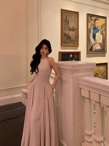 A Line Scoop Neckline Long Light Pink Prom Dresses Birthday Outfits Evening Gown SD1024